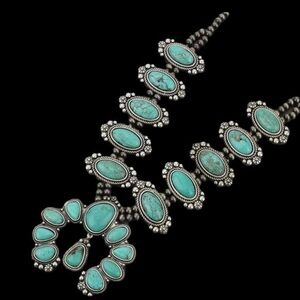 Turquoise Stone Squash Blossom Necklace - Women Jewelry